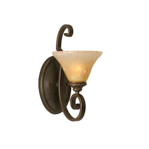 7 in. 1-Light Dark Granite Wall Sconce with Amber Crystal glass