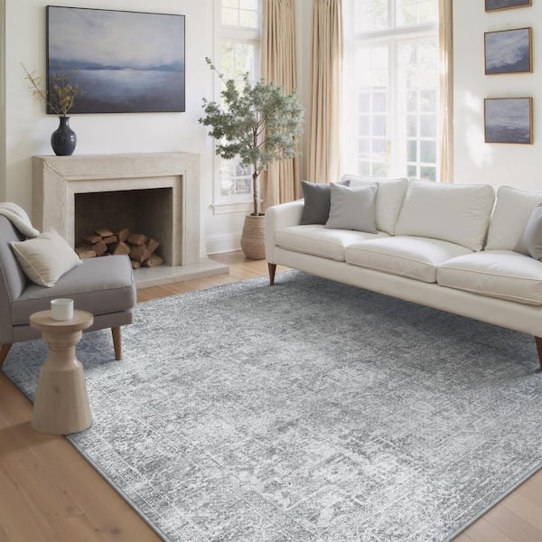 Lambert Gray 8 ft. x 10 ft. Vintage Washable Medallion Distressed Area Rug