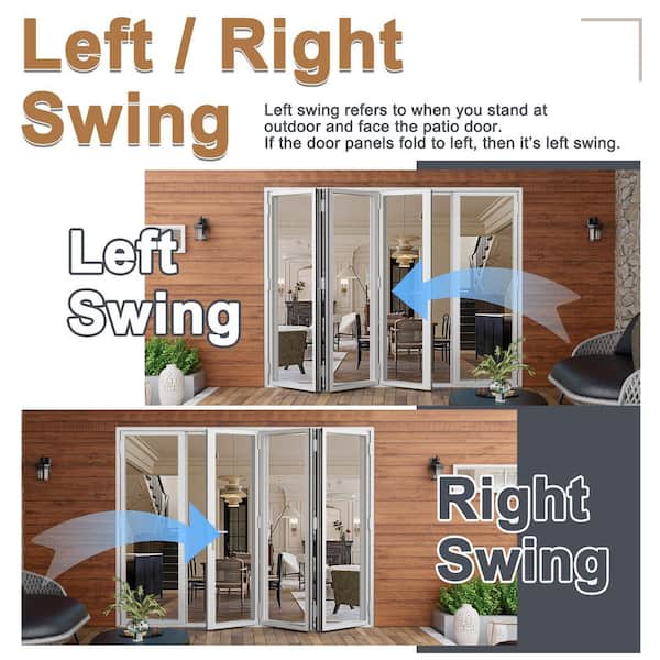 120 in. 80 in. Center Opening/Outswing Double Tempered Glass White Louver Aluminum Folding Patio Door