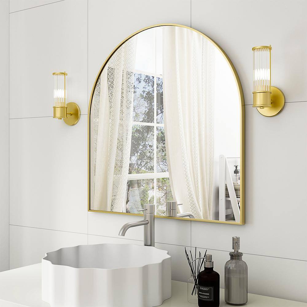 GLSLAND 32 in. W x 34 in. H Arch Metal Framed Wall Bathroom Vanity ...