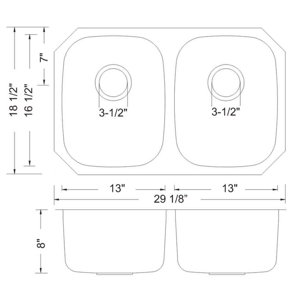 29'' Stainless Steel Double Bowl Undermount Kitchen Sink