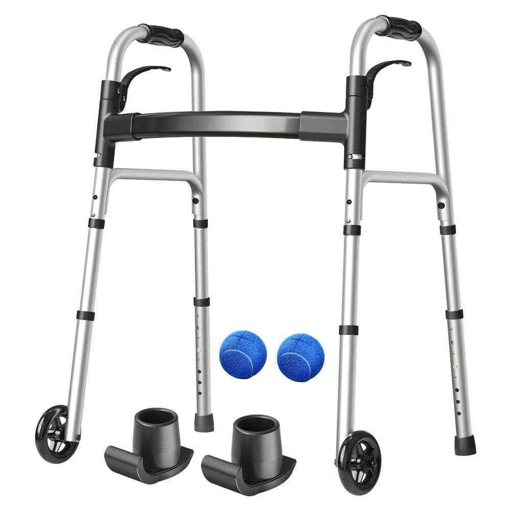 JFVKAF Height Adjustable Standard Folding Walker with Wheels and