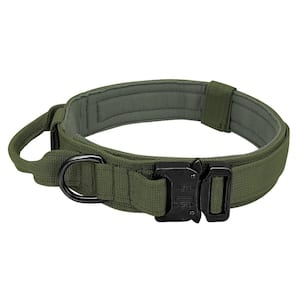 Military Tactical Dog Collar Adjustable Nylon Dog Collar with Handle, Large, Army Green