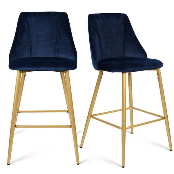 Elevens CHOLE Blue Velvet Upholstered 39 in. Full Back Counter Stool (Set of 2)