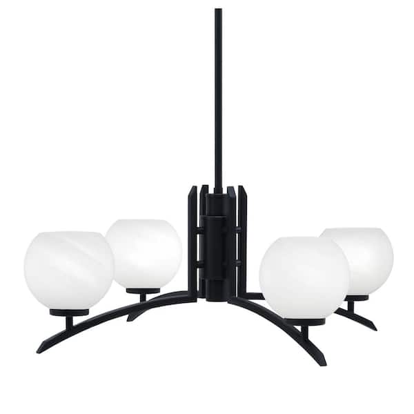 Unbranded Siena 27.5 in. 4 Light Matte Black Chandelier with White Marble Glass Shades