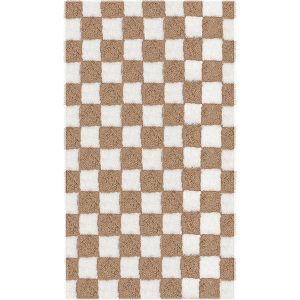 HaiiMeid Checkerboard Shag Brown/White 4 ft. x 6 ft. Checkered Area Rug