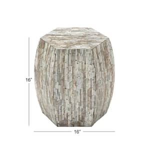 16 in. Multi Colored Handmade Medium Hexagon Wood End Accent Table