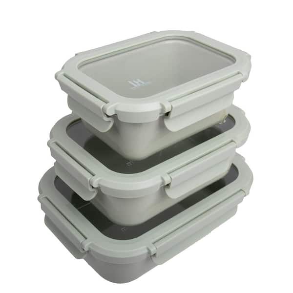 LEXI HOME Brixton 6-Piece Leakproof Porcelain Ceramic Food Storage Containers with Glass Lids Set in Sage