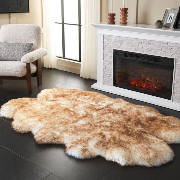 Sheep Skin 5 ft. x 8 ft. Off White/Coco Brown Solid Color Gradient Area Rug