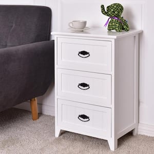 3-Drawer White Wooden Side Nightstand 18 in. L x 12 in. W x 27 in. H