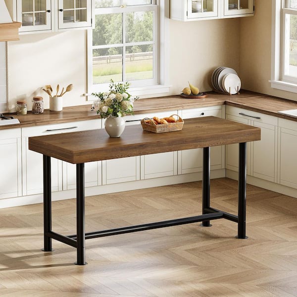 BYBLIGHT Kearsten 35.43 in. H Brown Solid Wood Rectangle Bar Table ...