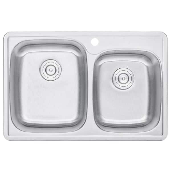 Topmount Drop In Stainless Steel 33 in. x 22 in. x 9 in. Deep 1 Faucet Hole Double Bowl 60/40 Kitchen Sink Combo