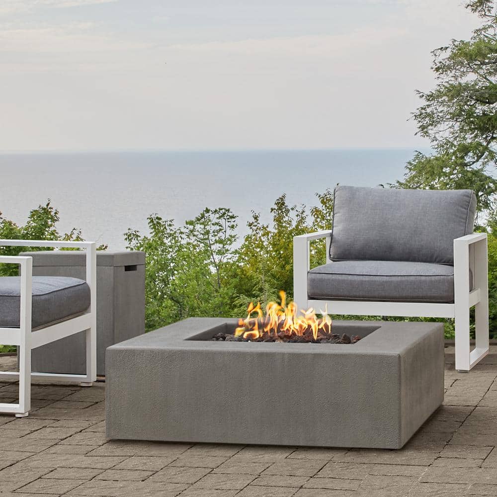 Flint Gray Low Square Concrete Propane Fire Pit Table