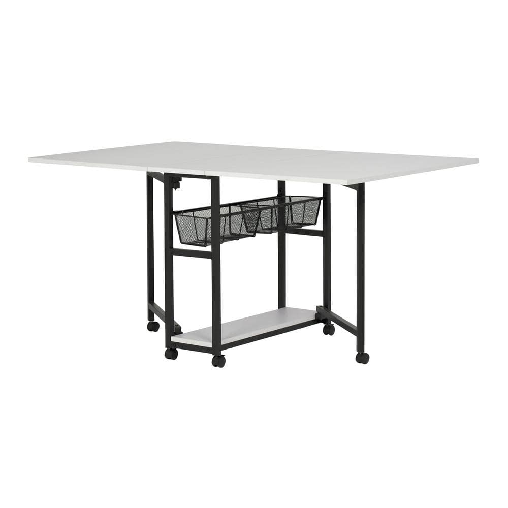 Charcoal & White Mobile Sewing Craft Table with Wire Storage