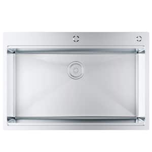 Kitchen Sink 304-Stainless Steel Drop-in Sinks 33 in. Top Mount Single Bowl Basin with Ledge and Accessories