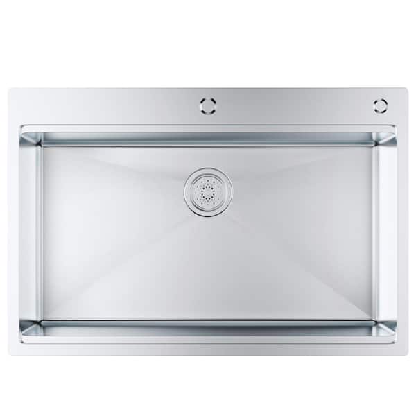 VEVOR Kitchen Sink 304-Stainless Steel Drop-in Sinks 33 in. Top Mount Single Bowl Basin with Ledge and Accessories
