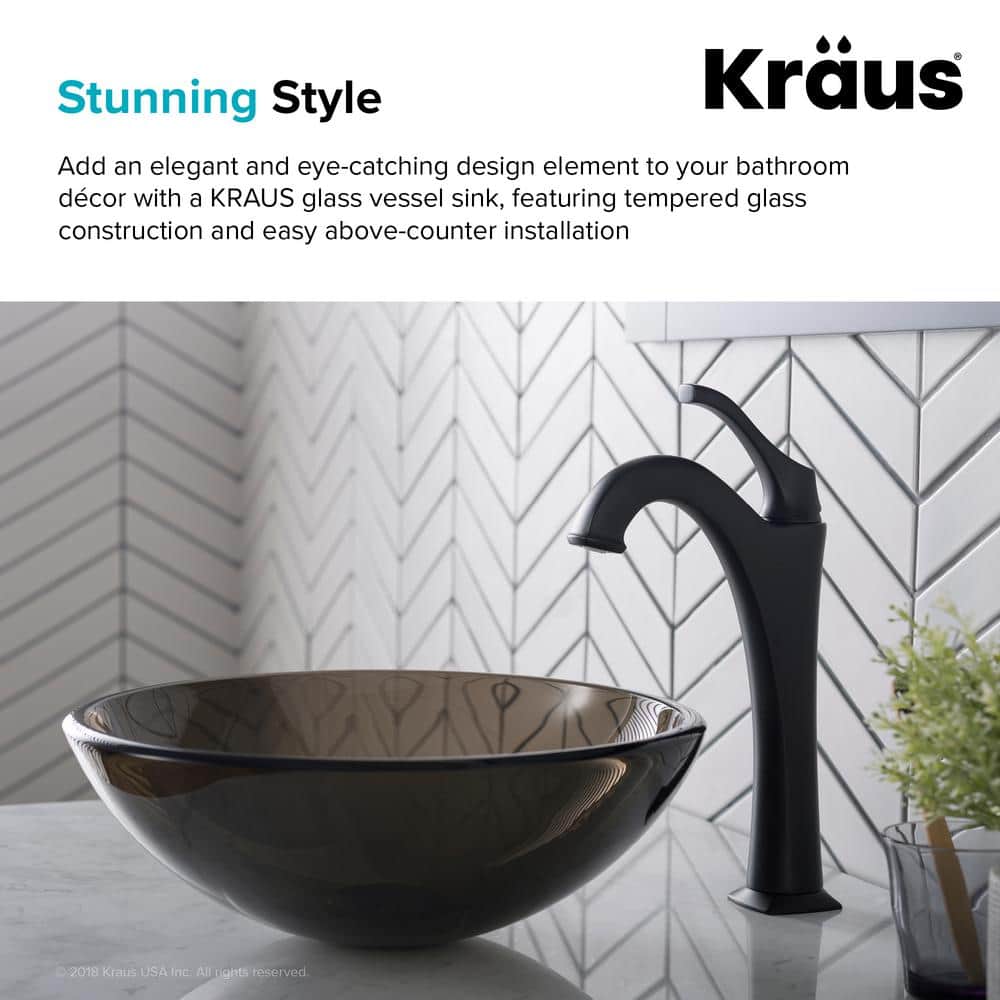 14-Inch Round Brown Glass Vessel Bathroom Sink