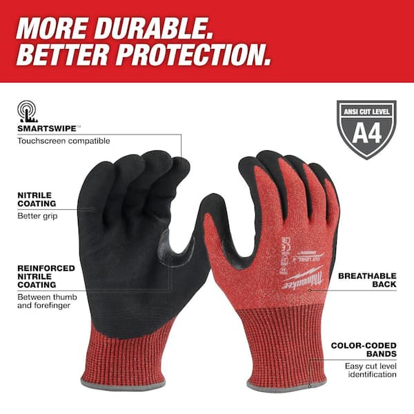 Large Red Nitrile Level 4 Cut Resistant Dipped Work Gloves (12-Pack)