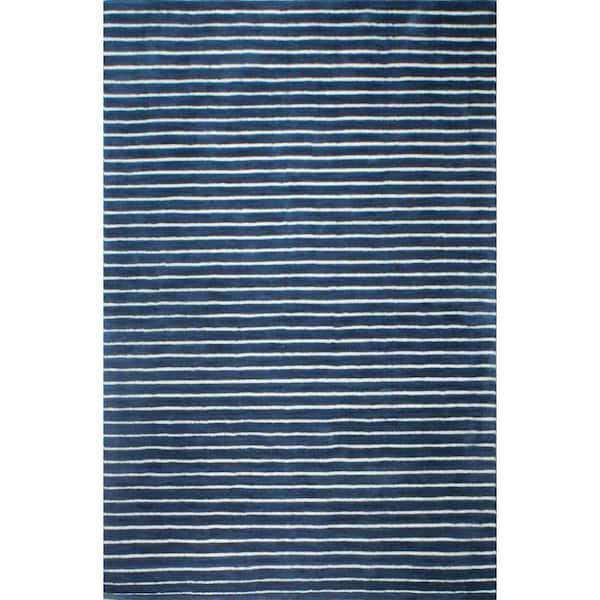 BASHIAN Contempo Navy 4 ft. x 6 ft. (3'6" x 5'6") Striped Contemporary Accent Rug