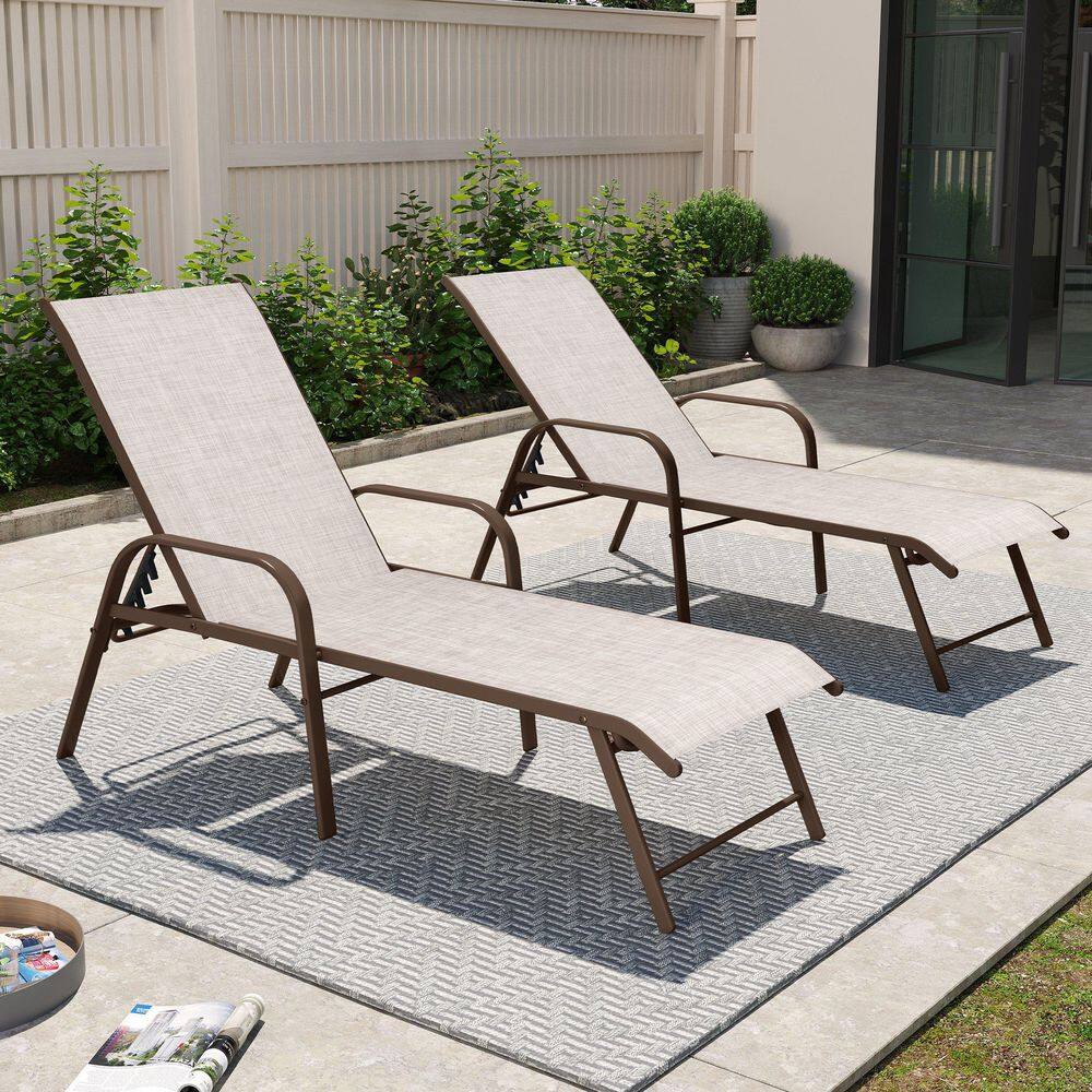 2-Piece Metal Outdoor Chaise Lounge Aluminum Lounge Chairs Backrest with 5-Adjustable Positions Textilene in Beige price history on PriceWatchPro