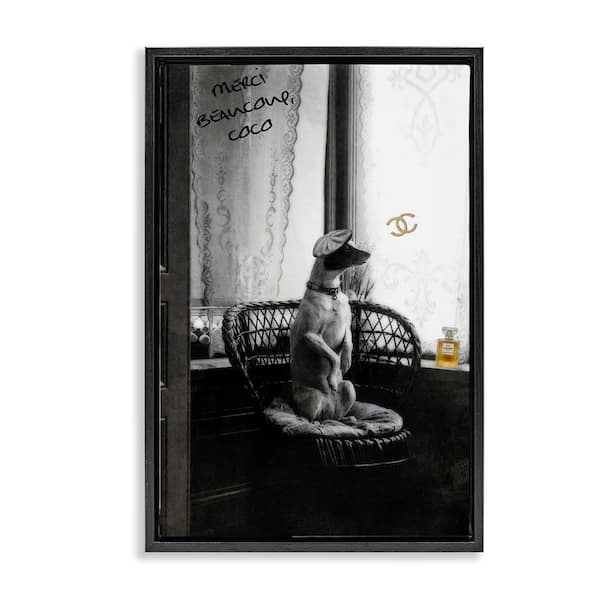 Stupell Industries Chic Dog with French Words by Graffi tee Studios Black Floater Frame Animal Graphic Art Print 31 in. x 21 in.