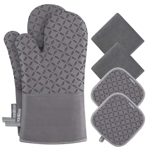 6-piece Oven Mitts and Pot Holders with High Heat Resistant 500° and Non-Slip Silicon Surface for Cooking in Gray