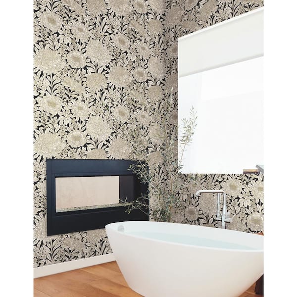 60.75 sq.ft. Taupe Wood Block Blooms Wallpaper