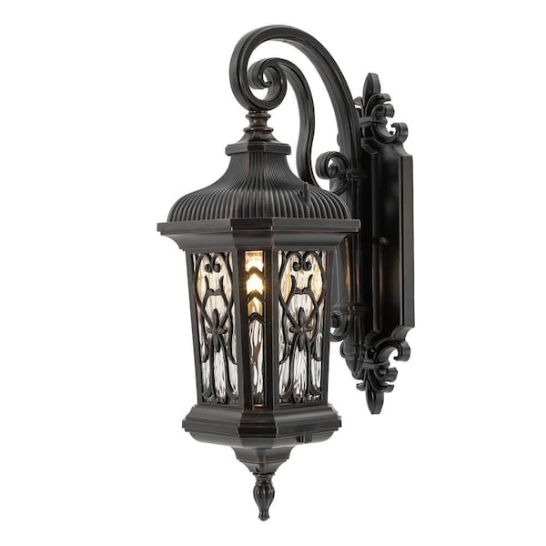 1-Light Black Retro Waterproof Wall Sconce with Glass Shade, No Bulbs Included