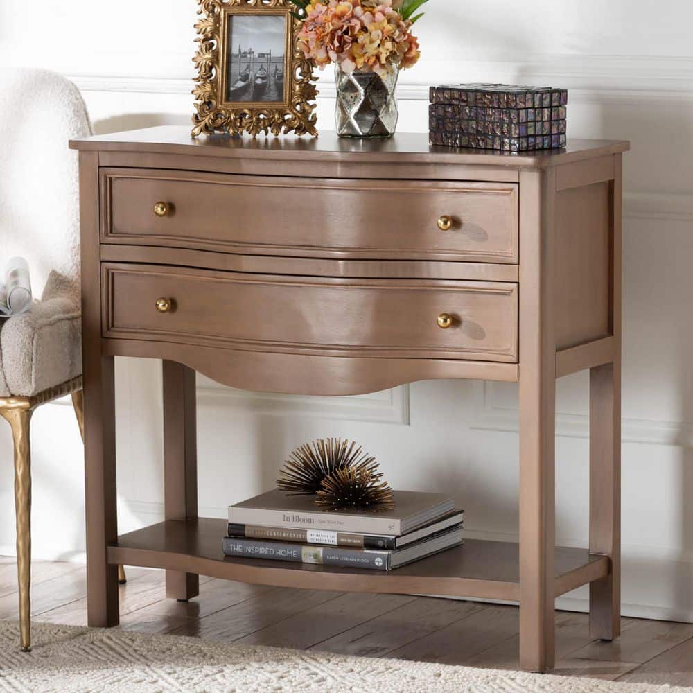 Kelila 31.7 in. Champagne Brown Rectangle Wood Console Table price history on PriceWatchPro