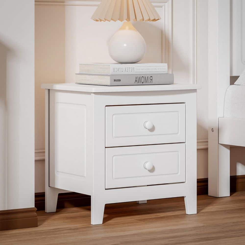 サイドテーブル・ナイトテーブル・ローテーブル Mid Century Used White Chest Box Noble House Daley White Solid Wood 2-Drawer 15.6 in. W Mid Century