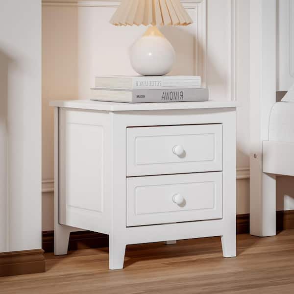 Daley White Solid Wood 2-Drawer 15.6 in. W Mid Century Retro with Classic Design Nightstand