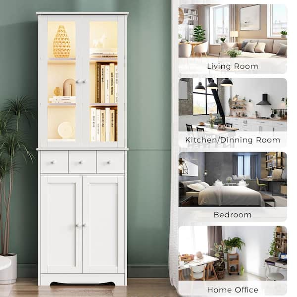 15.74 in. W x 11.8 in. D x 64.96 in. H White Linen Cabinet with Double Door Narrow Height