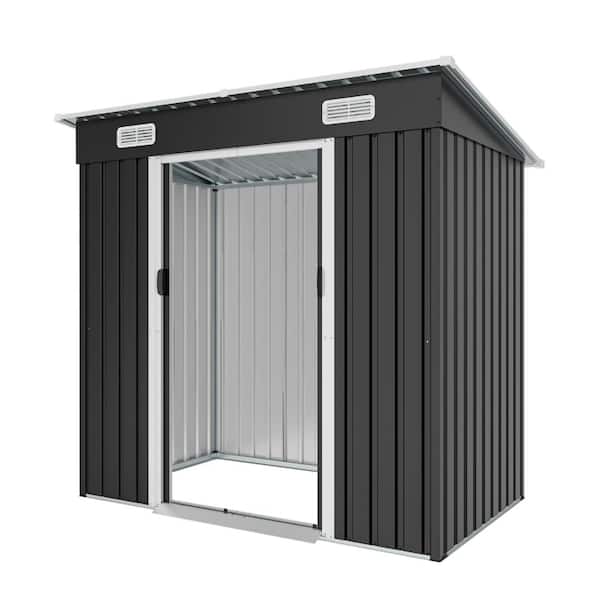 6 ft. W x 4 ft. D Black Metal Shed, Outdoor Storage Shed with Ventilation Vents & Threshold for Garden, Yard