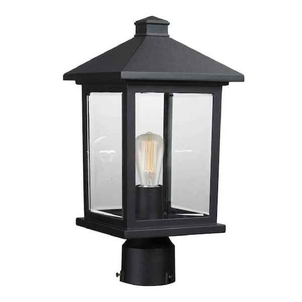 Unbranded Portland 1-Light Black 16 in. Aluminum Hardwired Outdoor Weather Resistant Post Light Round Fitter with No Bulb Included