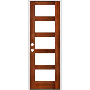 32 in. x 96 in. Modern Hemlock Right-Hand/Inswing 5-Lite Clear Glass Red Chestnut Stain Wood Prehung Front Door