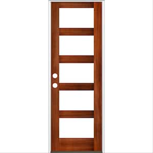 36 in. x 96 in. Modern Hemlock Right-Hand/Inswing 5-Lite Clear Glass Red Chestnut Stain Wood Prehung Front Door