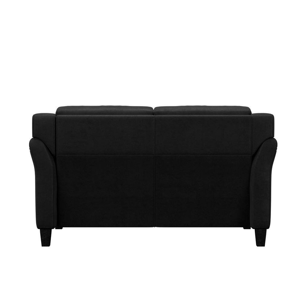 Harvard 58" Black Tufted Microfiber Loveseat with Flared Arms