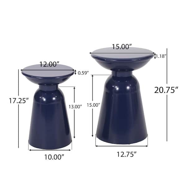 Navy Blue Round Iron Outdoor Side Table, End Table, for Garden