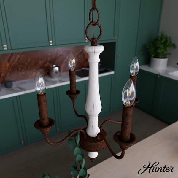 Teren 4 Light Distressed White Candlestick Chandelier Dining Room Light