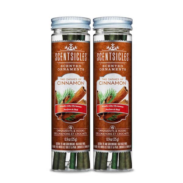 ScentSicles Scented Ornaments, 6ct Bottle, 2 Dashes of Cinnamon, Fragrance-Infused Paper Sticks, 2 Pack