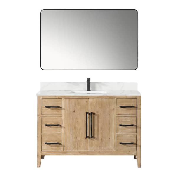 Altair Laurel 48 in. W x 22 in. D x 34 in. H Single Sink Bath Vanity in Weathered Fir with White Quartz Top and Mirror