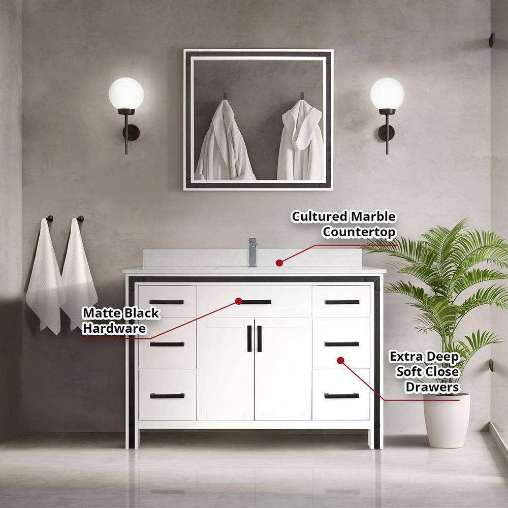 Ziva 48" White Cultured Marble Top Vanity with Mirror