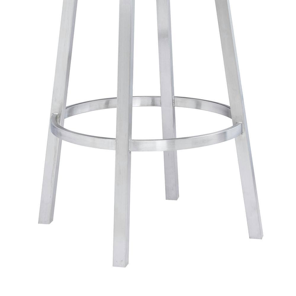 Luxe Swivel 26" White Faux Leather & Brushed Stainless Steel Barstool