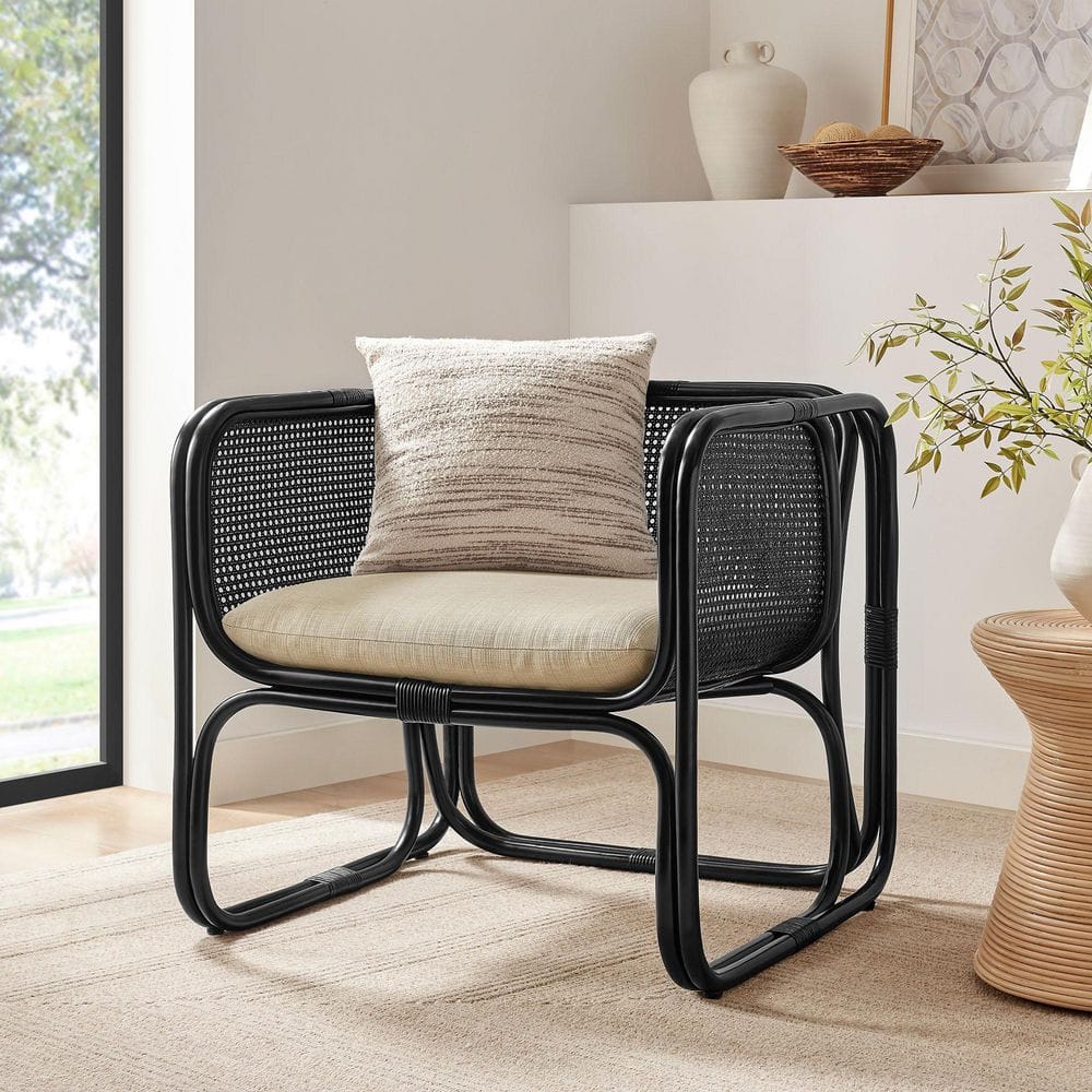 MODWAY Ellis Natural Rattan Accent Armchair in Black EEI-7365-BLK
