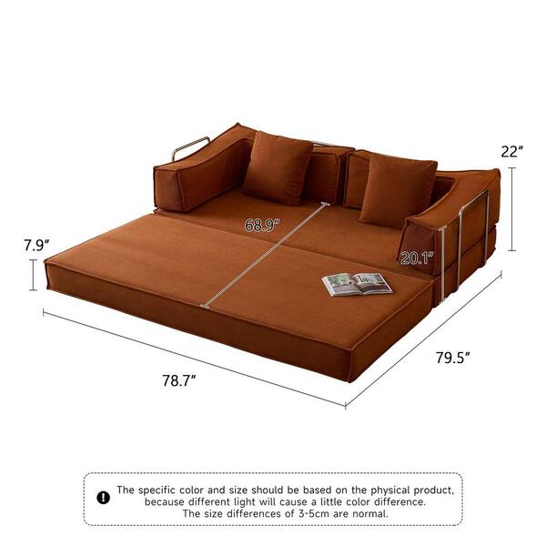 JASIWAY 78.7 in. W Square Arm Corduroy Fabric Rectangle