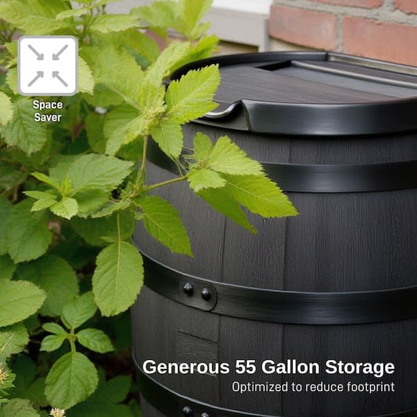 RTS Home Akzente ECO Regentonne - 27 Liter, Schwarz, Aus Recyceltem Kunststoff - Mit Zapfhahn
