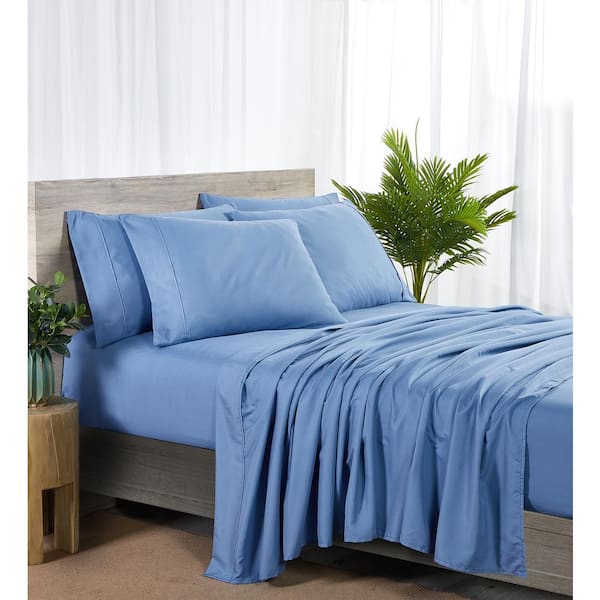 4-Piece Linen Bamboo Blend Sheet Set King / Blue