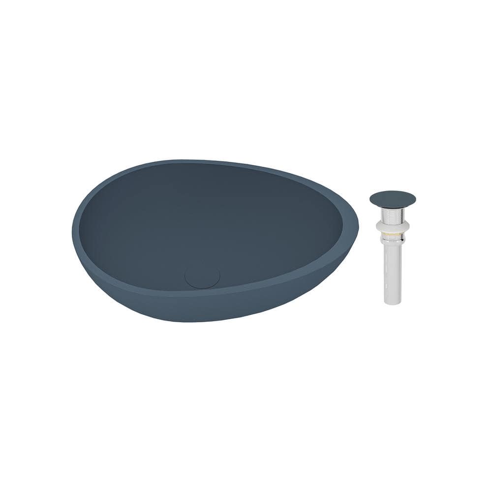 Boyel Living 21.02 in. Egg Vessel Bathroom Sink with Pop-up Drain in Blue Ashes Cement