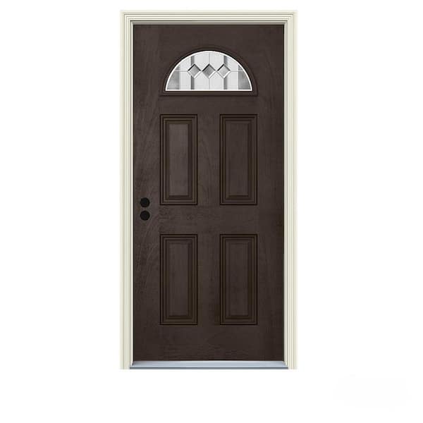 JELD-WEN 36 in. x 80 in. Fan Lite Auburn Espresso Stained Fiberglass Prehung Right-Hand Inswing Front Door w/Brickmould