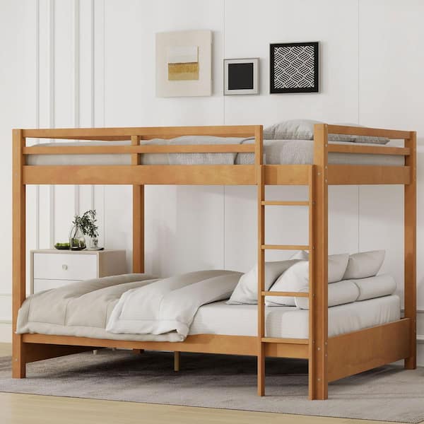 Wood Queen Over Queen Bunk Bed with Ladder